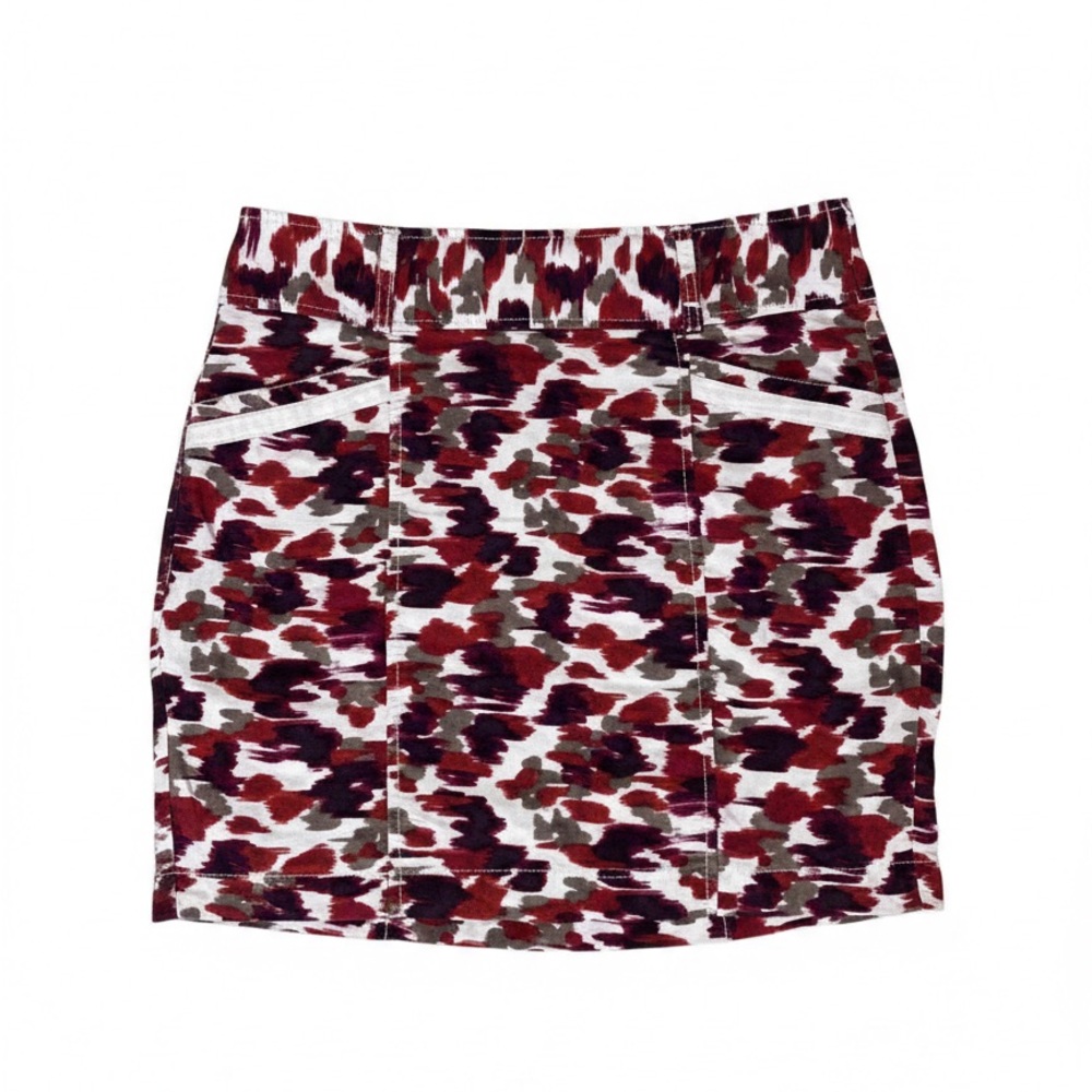 LOFT Red and Brown Camouflage Mini Skirt, Side Pockets, Belt Loops, Side Zippers